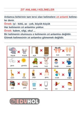zıt anlamlı kelimeler defter notu
