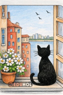 Penceredeki Kedi Boyama Sayfası