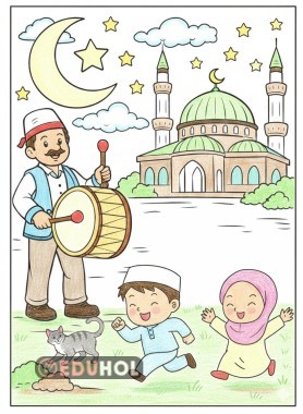 Ramazan Sevinci Neşeli Çocuklar Boyama Sayfası