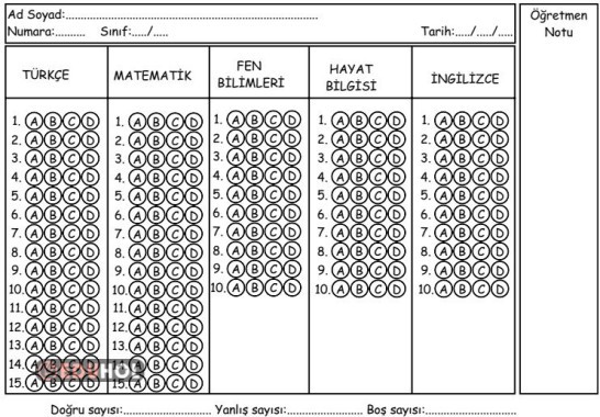 3. sınıf -Optik Form
