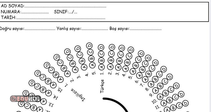 Derslere Bölünmüş Çember Optik Kağıt