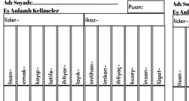 Eş Anlamlı Kelimeler Değerlendirme  I,İ,K,L harfleri