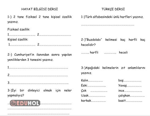2. SINIF TÜM DERSLER SINAV