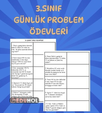 3. SINIF GÜNLÜK PROBLEM ÖDEVİ ( 16 ŞUBAT 2026 PAZARTESİ)