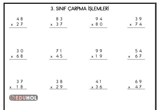 3. SINIF İKİ BASAMAKLI SAYILARLA ÇARPMA İŞLEMKLERİ