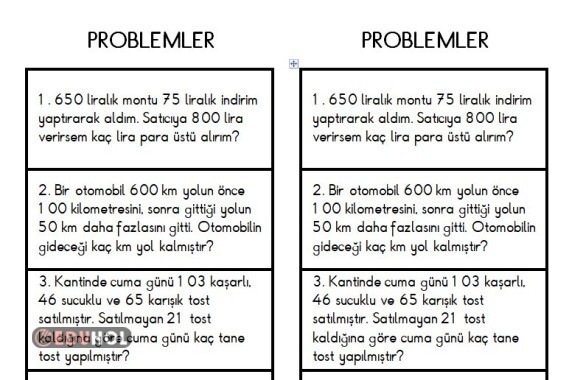 3. SINIF TOPLAMA VE ÇIKARMA İŞLEMLERİ GEREKTİREN PROBLEMLER