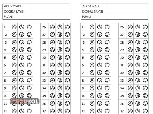 50 SORULUK OPTİK FORM