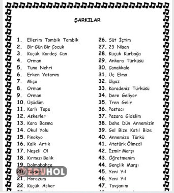 50 TANE OKUL ŞARKISI