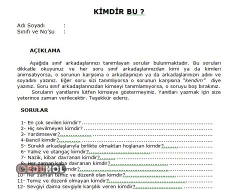 KİMDİR BU? REHBERLİK ÖLÇEĞİ