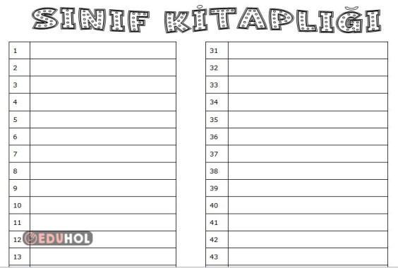 SINIF KİTAPLIĞI ÇİZELGESİ