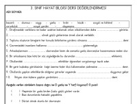 3. SINIF HAYAT BİLGİSİ DERSİ 1. DEĞERLENDİRME