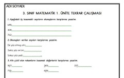 3. SINIF MATEMATİK DERSİ 1. ÜNİTE DEĞERLENDİRME ÇALIŞMASI