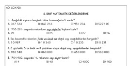 4. SINIF MATEMATİK DEĞERLENDİRME ÇALIŞMASI