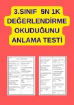 5N 1K DEĞERLENDİRME (OKUDUĞUNU ANLAMA TESTİ)