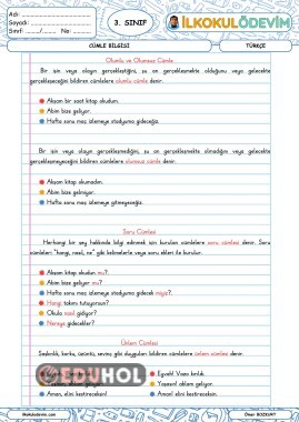 Cümle Bilgisi (Olumlu, Olumsuz, Soru, Ünlem Cümlesi) Defter Notu