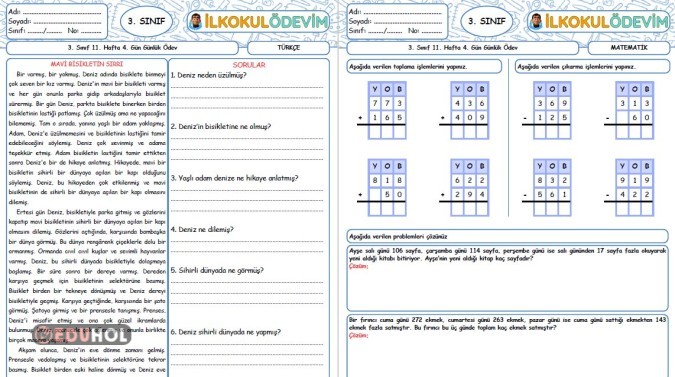 Türkçe-Matematik 11. Hafta 4. Gün Günlük Ödev