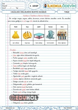 Türkçe Varlıkların Özelliklerini Belirten Sözcükler Defter Notu