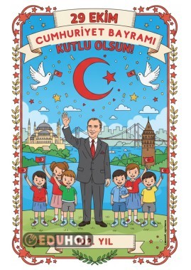 Cumhuriyet Bayramı Kapı Süsü 16 A4 Renkli