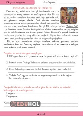 Eskimeyen Ramazan Gelenekleri Okuma Anlama Metni