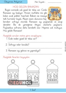 Hoş Geldin Ramazan Temalı Okuma Anlama Etkinliği
