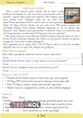 Kurtuluşa İlk Adım Okuma Anlama Metni