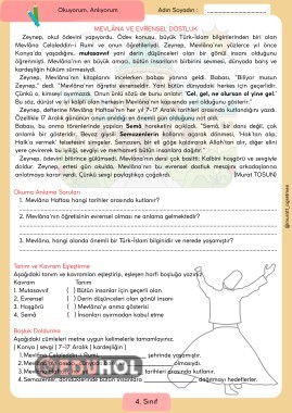 Mevlana Haftası Okuma Anlama