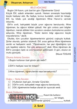 ''BİLGİ AĞACIMIZ'' Okuma Anlama Metni