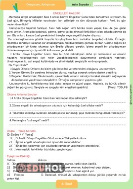 ''Engelleri Kaldır!'' Okuma Anlama Metni