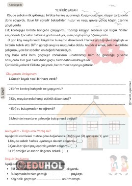 ''Yeni Bir Sabah'' 29 Ekim Okuma Anlama 3
