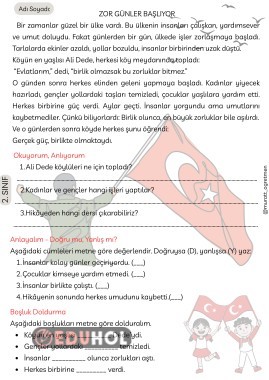 ''Zor Günler Başlıyor'' 29 Ekim Okuma Anlama Metni 1