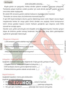 ''Zor Günlerin Umudu'' 29 Ekim Okuma Anlama 1