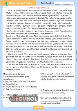 Yerli Malı Haftası Okuma Anlama Metni