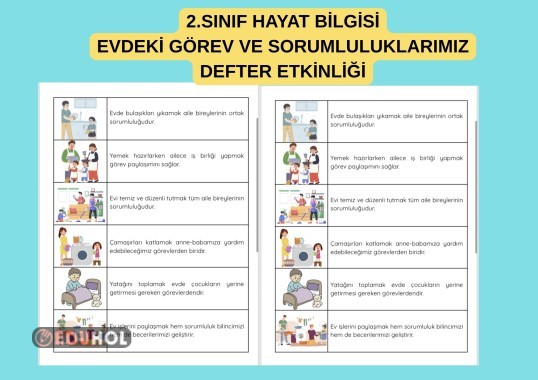 2.SINIF HAYAT BİLGİSİ EVDEKİ GÖREV VE SORUMLULUKLARIMIZ DEFTER KES YAPIŞTIR