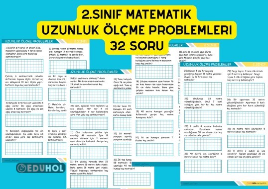 2.SINIF MATEMATİK UZUNLUK ÖLÇME DÖRT İŞLEMLİ PROBLEMLER 32 SORU