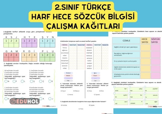 2.SINIF TÜRKÇE / HARF HECE SÖZCÜK BİLGİSİ ÇALIŞMA KAĞITLARI 3 SAYFA