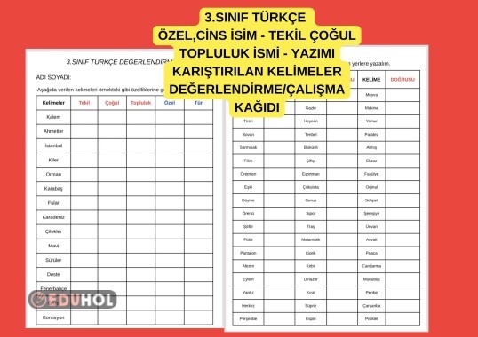 3.SINID TÜRKÇE / ÖZEL CİNS İSİM - TEKİL ÇOĞUL TOPLULUK İSİMLERİ - YAZIMI KARIŞTIRILAN SÖZCÜKLER