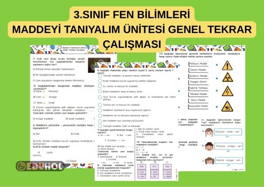 3.SINIF FEN BİLİMLERİ MADDENİN HALLERİ GENEL TEKRAR ÇALIŞMA KAĞITLARI ETKİNLİK