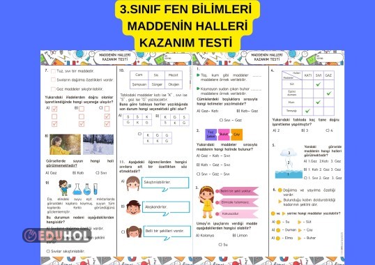 3.SINIF FEN BİLİMLERİ MADDENİN HALLERİ KAZANIM TESTİ