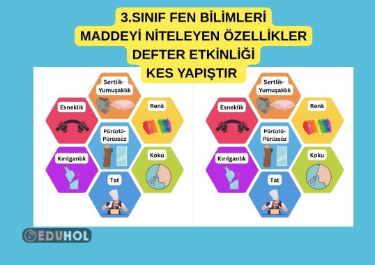 3.SINIF FEN BİLİMLERİ / MADDEYİ TANIYALIM / MADDEYİ NİTELEYEN ÖZELLİKLER / DEFTER ETKİNLİĞİ