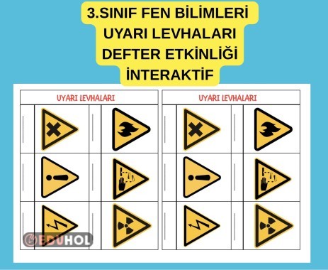 3.SINIF FEN BİLİMLERİ  / TEHLİKELİ MADDELER UYARI LEVHALARI DEFTER ETKİNLİĞİ KES YAPIŞTIR