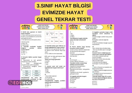 3.SINIF HAYAT BİLGİSİ EVİMİZDE HAYAT GENEL TEKRAR TESTİ