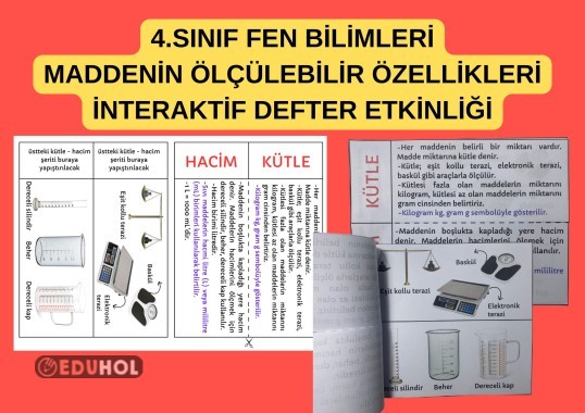 4.SINIF FEN BİLİMLERİ - MADDENİN ÖLÇÜLEBİLİR ÖZELLİKLERİ - KÜTLE HACİM İNTERAKTİF DEFTER ETKİNLİĞİ