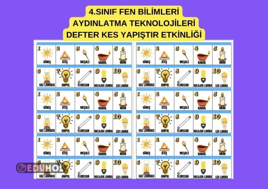4.SINIF FEN BİLİMLERİ AYDINLATMA TEKNOLOJİLERİ DEFTER KES YAPIŞTIR ETKİNLİĞİ