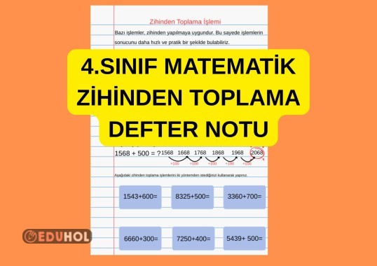 4.SINIF MATEMATİK ZİHİNDEN TOPLAMA İŞLEMİ DEFTER NOTU