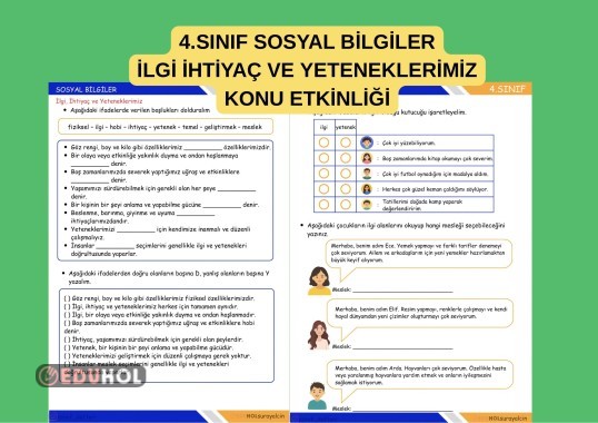 4.SINIFSOSYALBİLGİLER İLGİ İHTİYAÇ VE YETENEKLERİMİZ ÇALIŞMA KAĞIDI ilgi ihtiyaç yeteneklerimiz