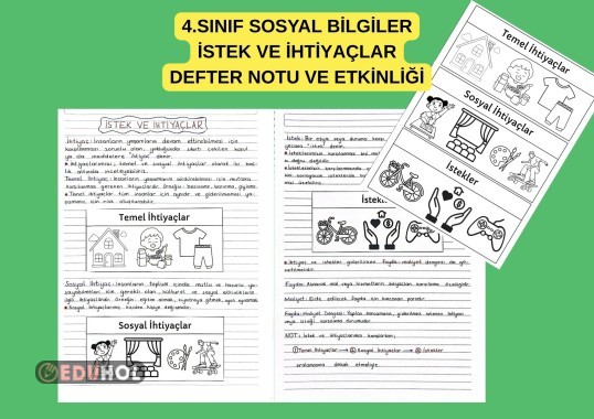4.SINIF SOSYAL BİLGİLER İSTEK VE İHTİYAÇLAR DEFTER NOTU VE ETKİNLİK