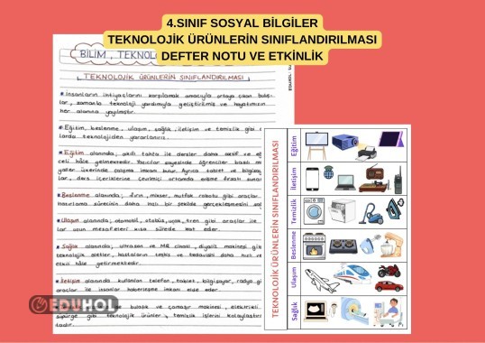 4.SINIF SOSYAL BİLGİLER / TEKNOLOJİK ÜRÜNLERİN SINIFLANDIRILMASI DEFTER NOTU VE ETKİNLİK