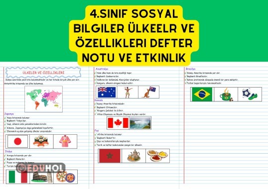 4.SINIF SOSYAL BİLGİLER ÜLKELER VE ÖZELLİKLERİ DEFTER NOTU VE KES YAPIŞTIR ETKİNLİK