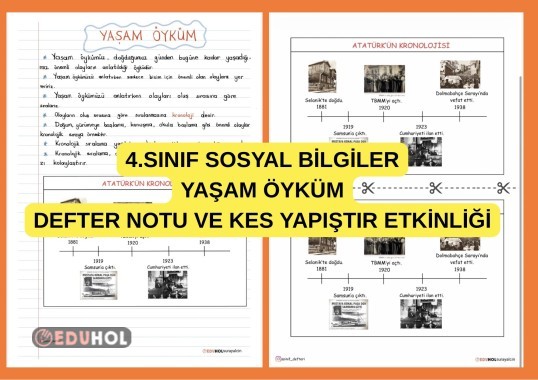 4.SINIF SOSYAL BİLGİLER YAŞAM ÖYKÜM DEFTER NOTU VE KES YAPIŞTIR ETKİNLİĞİ