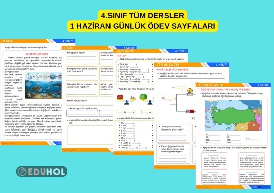 4.SINIF TÜM DERSLER 1 HAZİRAN GÜNLÜK ÖDEV SAYFALARI ETKİNLİK
